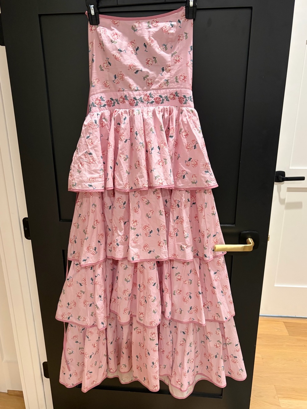 MARBLE Pink Tiered Floral Ruffle Maxi Dress